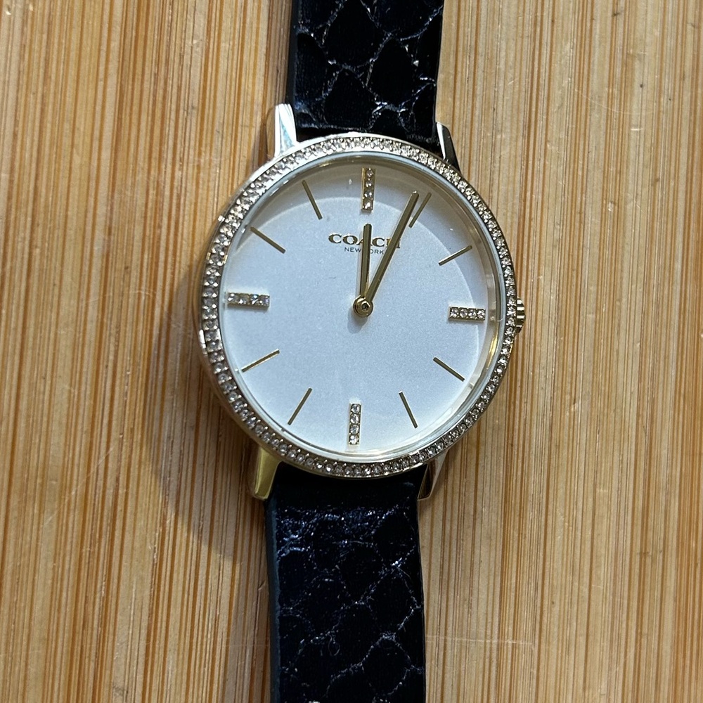 Coach Audrey Watch With 35mm Silver White Face & NavyBlue Leather Band